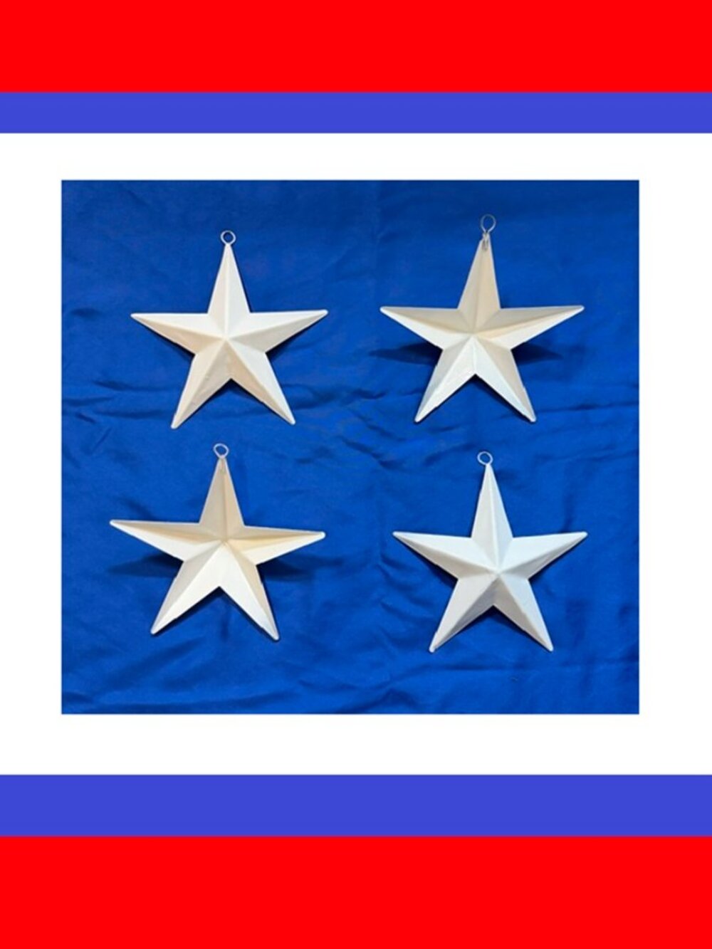 Four (4) white Painted Tin Star w/ Hanging Loop 6 3/4" by 6 3/4" Four (4) 16006B